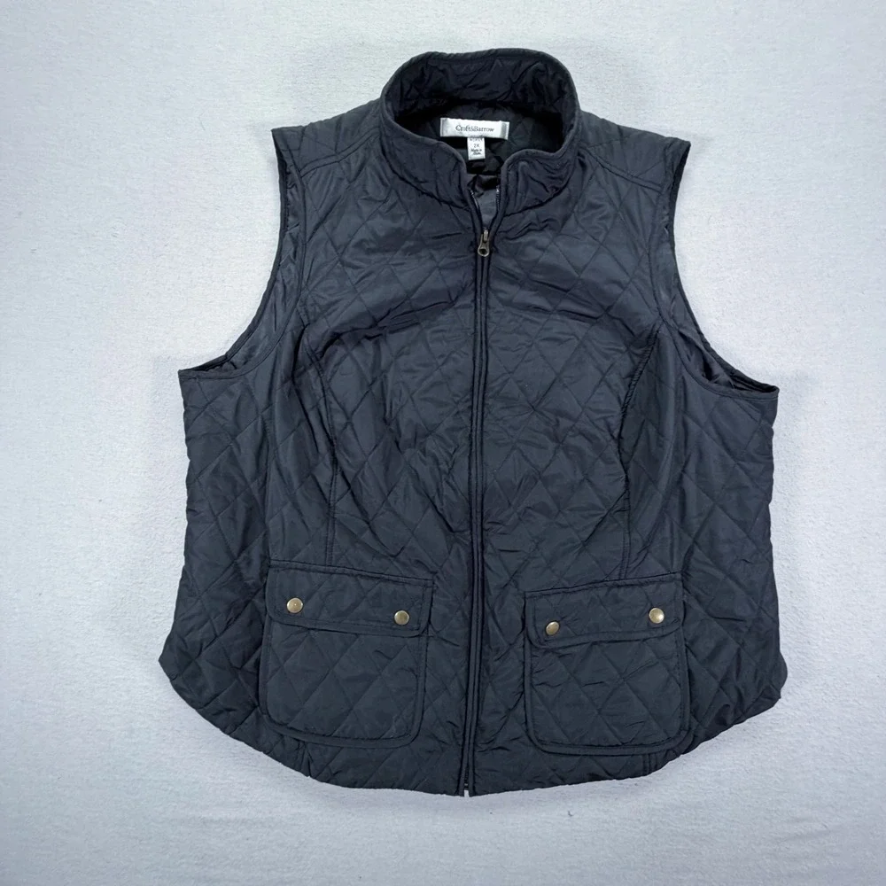 Croft & Barrow Quilted Vest Womens 2X Black Diamond Pattern Zip Front